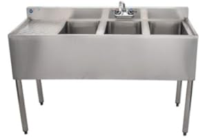 PGONA Stainless Steel Commercial Three Compartment Under Bar Sink 19 x 48 with Left Drianboard