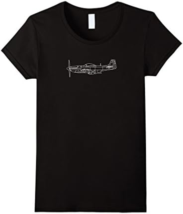 Women's The P-51: WWII Fighter Airplane Pilot T-Shirt Front &amp; Back Large Black