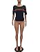 Women's Casual Ribbed Ribbon Stripe Patchwork Half Sleeve T-Shirt Tops Black XL
