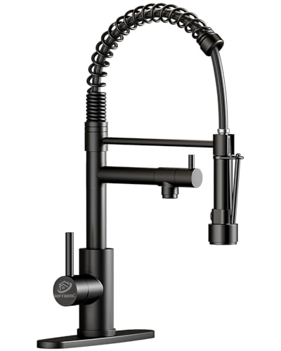 GIFTQOOL Spring Kitchen Faucet with Pull Down Sprayer, Dual Function Pot Filler Faucet, High Arc Commercial Kitchen Sink Faucet, Matte Black, Single Handle, 1 Hole Installation