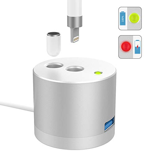 MoKo [LED Charge Indicator] Charging Stand Compatible with Apple Pencil 1st Gen, Aluminum Charger Dock Pencil Holder Fit iPad 10.2 2019, iPad Pro 12.9 10.5 9.7, iPad Air 3/Mini 5 2019 Pen - Silver