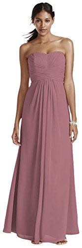 David's Bridal Long Strapless Chiffon Bridesmaid Dress and Pleated Bodice Style F15555.