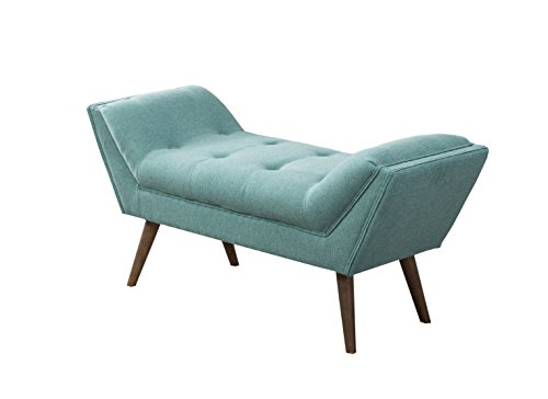 Tufted Upholstered Entryway Arm Bench, Velvet-Like Fabric Large Rectangular Footstool Rustic Vanity Bench with Rubber Wood Legs for Living Room/Bedroom/Dining Room/Hallway (Aqua Color)