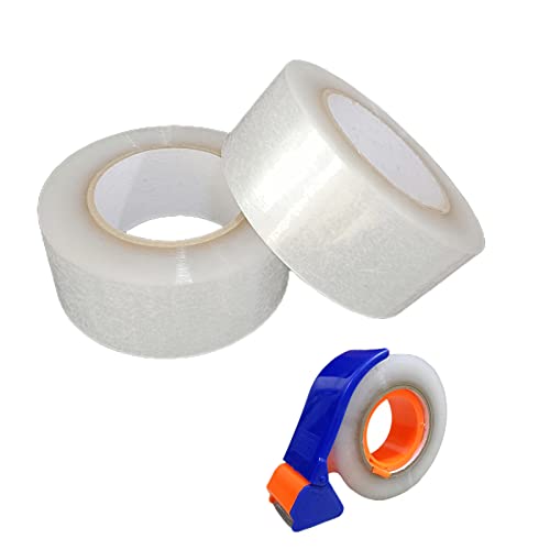 HULPPRE 2pack 180meters/Roll 2" x 196 Yards，Heavy Duty Clear Packing Tape with Dispenser, Designed for Packing, Shipping Mailing,Moving,Strong Sealing Adhesive,No Splitting or Tearing,Long Lasting