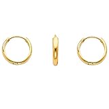 14k Yellow or White Gold 2mm Domed Hoop Huggies Earrings (0.5