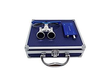 Zgood 3.5x 420mm Working Distance Surgical Binocular Loupes Optical Glass with LED Head Light Lamp+Aluminum Box Blue
