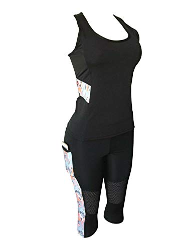 Women Sports Gym Yoga Workout Activewear Sets 2 Pieces Top+Leggings Set (M/L, with Pockets #C)