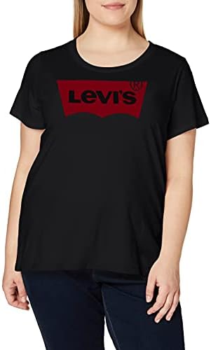 Women's Plus Size Perfect Tee T-Shirt, Batwing Logo, Stonewashed Black, 1XL