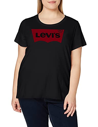 Women's Plus Size Perfect Tee T-Shirt, Batwing Logo, Stonewashed Black, 1XL