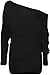WearAll Ladies Off Shoulder Batwing Long Sleeves Plain T-Shirt Womens Tunic Top - Black - 14-16