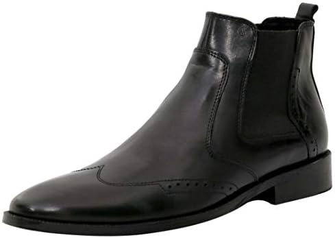 STEEMO Men's Classic Formal Genuine Leather Handcrafted Wing Tip Brogue Chelsea Boots