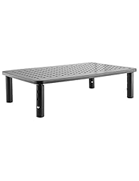 Soporte para monitor de PC y portátil con construcción de metal negro resistente y estable. El elevador de moda es de altura ajustable con goma antideslizante. Perfecto para monitor de ordenador, soporte de iMac o estante de ordenador.