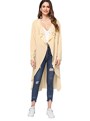 ROMWE Women's Waterfall Long Sleeve Solid Open Front Cardigan Trench Coat Pastel L