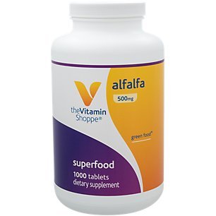 The Vitamin Shoppe Alfalfa 500 MG Natural Green Food Supplement, Nature's Superfood Antioxidant Green Superfood (1,000 Tablets)