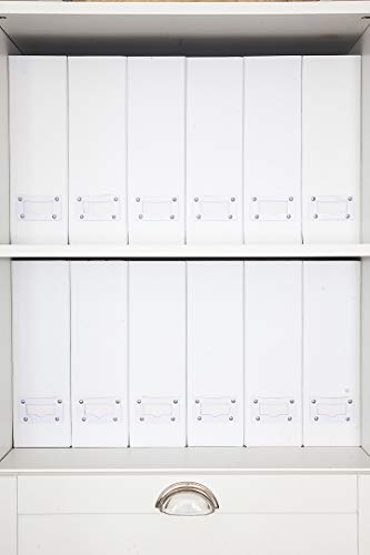 Blu Monaco Foldable White Magazine File Holder with Leather Label Holder – Set of 6 – Cardboard Magazine File Boxes Desk File Organizer