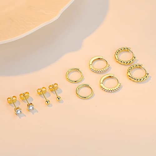 3-Pair Gold Hoop Earrings Set - 14K Gold Plated Stacking Hoops For Multiple Piercings
