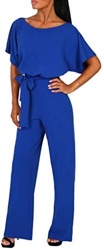 Orangeskycn Women Jumpsuits Rompers,Short Sleeve Playsuit Clubwear Wide Leg Jumpsuit with Belt