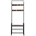 Ogrmar Vintage Coat Rack Shoe Bench, Hall Tree Entryway Storage Shelf, Wood Look Accent Furniture Metal Frame, 3 in 1 Design
