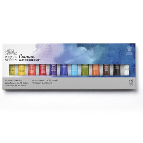 Winsor & Newton 0390636 Cotman Aquarellfarben Set, lebendige Wasserfarben mit hoher Lichtechtheit, große Farbauswahl, Alterungsbeständig - 12 Farben i