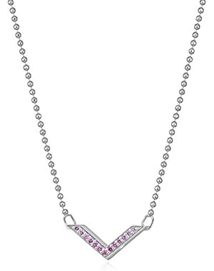 Little Elements Sterling Silver Chevron with Swarovski Genuine Pink Sapphires Pendant Necklaces