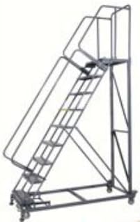 Ballymore 093214G Steel M-2000 Series Rolling Safety Ladder with Handrails, Serrated Grating Tread, Unassembled, OSHA/ANSI Standard, 9 Steps, 24" Step Width, 14" Top Step Deep, Gray