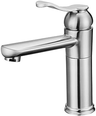Yohom Modern Stainless Steel Bathroom Sink Faucet Single Handle Vanity Lavatory Faucet One Hole with 360 Swivel Spout Basin Mixer Tap Lead Free Brushed Finish