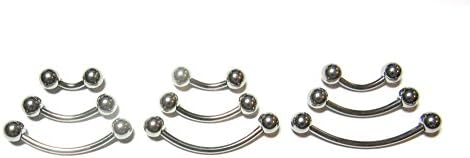 Bodyville 14g 316L Custom Length Curve with 5mm Balls, Steel Banana, Bent Barbell, Tragus, Navel, or Eyebrow Ring