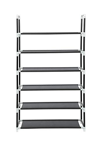 Homebi 6-Tier Shoe Rack Shoes Storage Organizer Entryway Metal Shoe Holds 18-24 Pairs of Shoes with 6 Tiers Metal Shelves and Fabric Cover in Black,23.62" W x 11.02" D x 41.54" H - Thumbnail 2