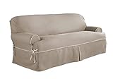 Serta | Relaxed Fit Durable Cotton Twill Canvas Furniture Slipcover T-Sofa Taupe with Ivory Piping