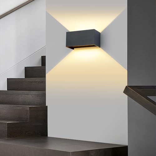 FUPE 2 Pieces Outdoor/Indoor LED 25 W Outdoor Wall Lamp Anthracite IP65 Waterproof Aluminium Outdoor Wall Light Adjustable Light Angle 3000 K Warm White