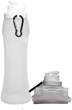 Victrax Foldable Silicone Water Drinking Bottle Leak Proof Collapsible Outdoor Sport Water Bottle For Cycling, Traveling, Camping, Hiking, Walking, Running 500 ML(17 OZ) (White)