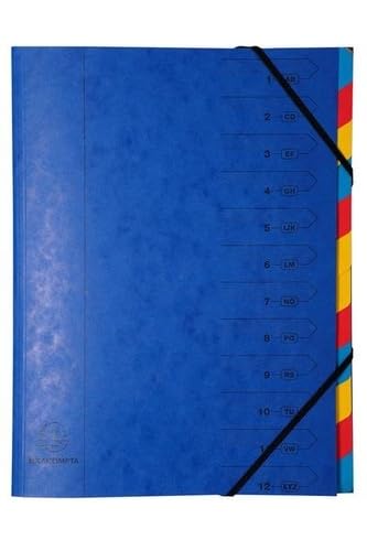 Exacompta - Ref 54120E - Stapled Spine Multipart File - 245 x 320mm in Size, Suitable for Storing A4 Documents - 12 Tabbed Sections - Covers with Multicoloured Tabs (Pack of 8)