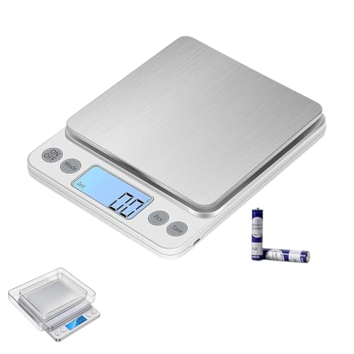 Balança Digital de Precisão para Cozinha 0,1g a 2kg Mini Inox Tara Visor LCD Pilhas Inclusas Confeitaria Café Especial Joias Suplementos Portátil 6 Unidades de Medida
