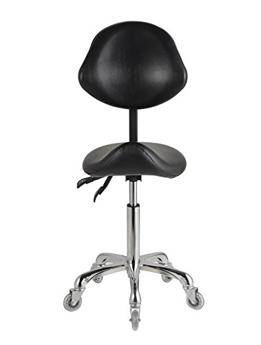 AiMS Rolling Saddle Stool Hydraulic Tall 22-29 inches Adjustable for Medical Lab Dental Salon Spa Massage Tool-free Assembly Pneumatic Drafting Office Chair with Ergonomic and Comfortable (With Back)