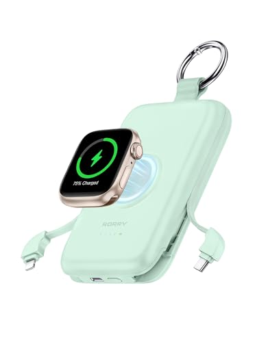 RORRY Power Bank, 10000mAh Powerbank Schnellladefunktion PD 20W mit Integriertem Kabel, Reise Portable Charger Externe Handyakkus für iPhone 17/16/15/