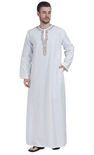 Morrocan Embroidered white Dishdasha-White-L