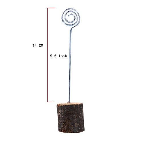 K.MAX Wooden Base Place Card Holders, Rustic Iron Wire Picture Picks Clip Holder Stand, Ideal for Party Name Number Photo, Wedding Table Home Decorations (10pcs) - Thumbnail 4