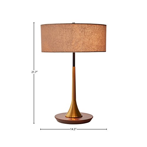 Amazon Brand Rivet MidCentury Modern Curved Table Desk Lamp With LED Light Bulb, Brass/Walnut