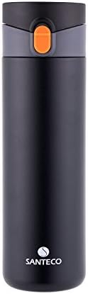 SANTECO Superlight Travel Mug,One-handed Operation with Safety Lock,Vacuum Insulated Bottle,17oz,Carbon Black
