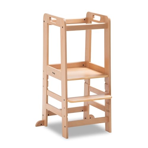 hauck Learn N Explore, Naturale - Torre Montessoriana Bambini da 1 Anno fino a 40 kg - Torre d'Apprendimento in Legno di Faggio - Regolabile in Altezza