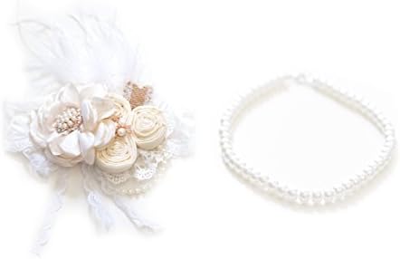 Shabby Chic Flower Headband with Pearl Necklace by Mom and Baba … (Ivory)