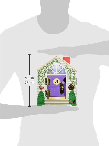 Melissa & Doug Take-Along Wooden Doorbell Dollhouse - Doorbell Sounds, Keys, 4 Poseable Wooden Dolls Portable Doll House, Doorbell House for Kids Ages 3+