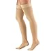 Truform 20-30 mmHg Compression Stockings for Men and Women, Thigh High Length, Dot Top, Closed Toe, Beige, Small