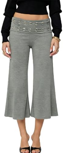 Neavuge Y2k Gaucho Pants for Women Fold Over Low Rise Wide Leg