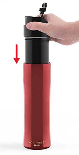KOHIPRESS The Original Portable French Press Coffee Maker | Vacuum Insulated Travel Mug | Premium Stainless Steel | Hot and Cold Brew (12 oz) | Great for Commuter, Camping, Outdoors and Office (Red)