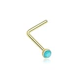 Golden Turquoise Stone L-Shaped Nose Ring