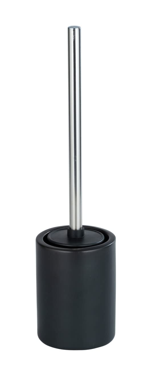 WENKO Laviano ceramic toilet brush set, black matt, free-standing toilet brush holder with replaceable silicone slatted toilet brush head, special non-stick effect for hygienic cleaning, Ø 9.7 x 39 cm