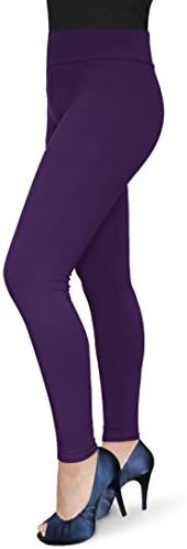 Women's Solid Ultra Soft and Stretchy Full Length Basic Leggings Pants (M - L, Purple-Yoga Waist)