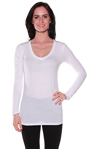 Active Basic Women's Long Sleeve V-Neck T Shirts 3 Pack(3 Wht-S)