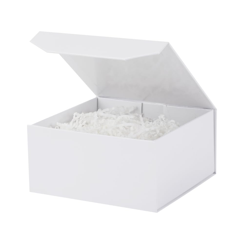 Photo 1 of 1 Pcs 6x6x3 Inch White Magnetic Gift Box Small Magnetic Box with Crinkle Paper White Small Gift Box with Shredded Paper Luxury Gift Boxes with Lids for Presents